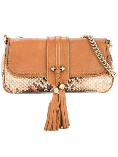 Shop Gucci Vintage  Logos Fringe Chain Shoulder Bag - Neutrals