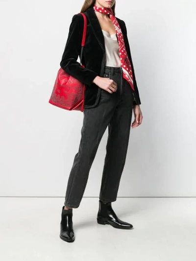 Shop Saint Laurent Embellished Bandana Teddy Bucket Bag In Red