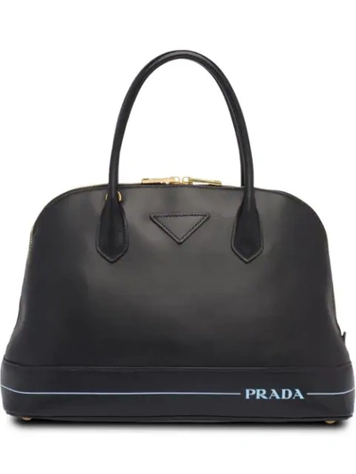 Shop Prada Logo Stamped Tote In F0002 Black