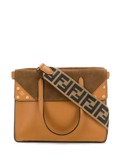 Shop Fendi Small  Flip Tote Bag In F15wd Nocciola+marrone+oro Soft