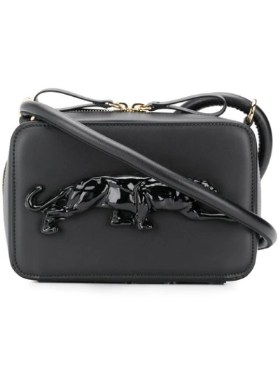 Shop Krizia Vintage Debossed Panther Crossbody Bag In Black