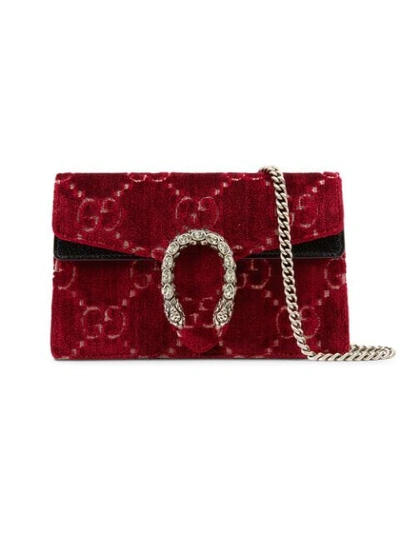 Shop Gucci Dionysus Gg Velvet Super Mini Bag In Red