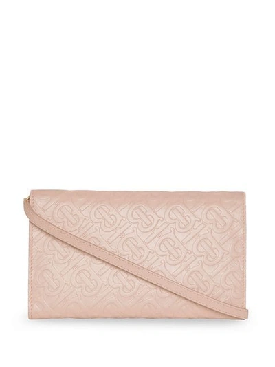 Shop Burberry Monogram Leather Wallet With Detachable Strap In Pink