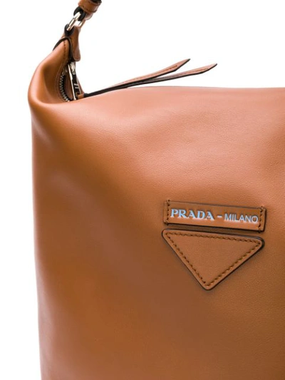 Shop Prada Logo Tote Bag - Brown