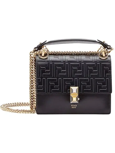 Fendi Black Kan I Small Leather Shoulder Bag In Black brown