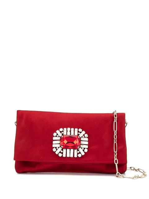 red satin clutch bag