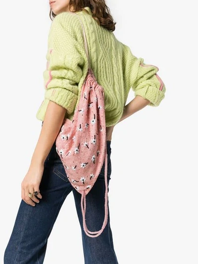 Shop Ganni Pink Monticello Sequin Embellished Drawstring Backpack