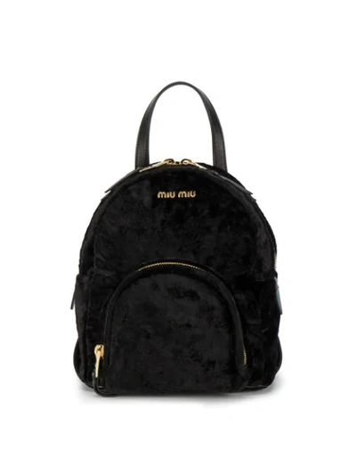 Shop Miu Miu Mini Velvet Backpack - Black