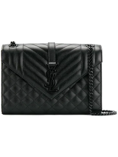 Shop Saint Laurent Medium Envelope Shoulder Bag In Black