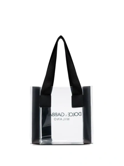 Shop Dolce & Gabbana Black Logo-print Pvc Tote Bag In Neutrals