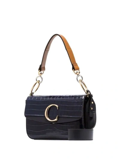Shop Chloé C Crocodile-effect Double Carry Shoulder Bag In Blue