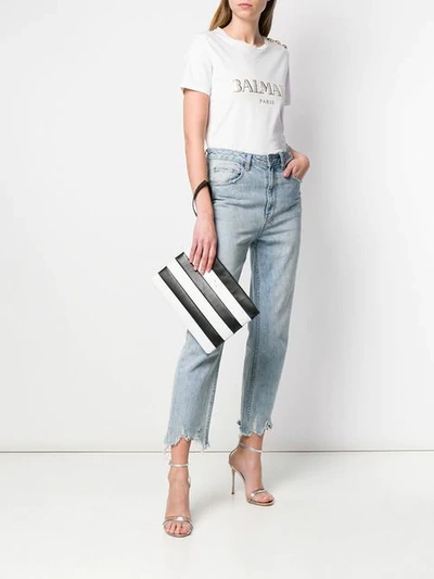 Shop Balmain Stripe Clutch Bag - White