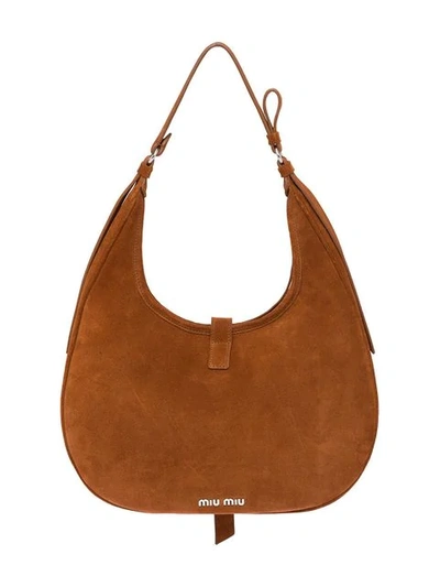 Shop Miu Miu Suede Hobo Bag In Brown