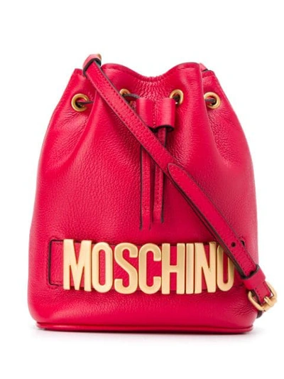 Shop Moschino Logo Bucket Bag In Red