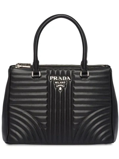 Shop Prada Diagramme Leather Handbag In Black