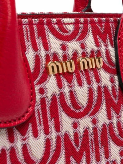 Shop Miu Miu Jacquard Logo Tote In Red