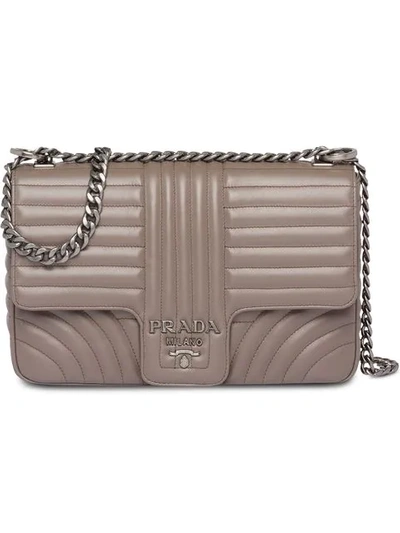 Shop Prada Diagramme Leather Shoulder Bag In Grey