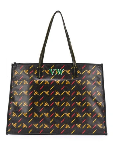 Shop Vivienne Westwood Lightning Bolt Tote Bag In Black