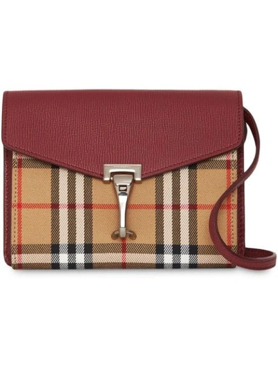 Shop Burberry Mini Leather And Vintage Check Crossbody Bag In Red