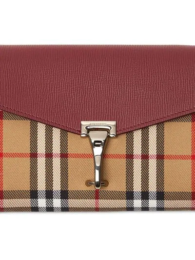 Shop Burberry Mini Leather And Vintage Check Crossbody Bag In Red