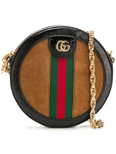 Shop Gucci Ophidia Mini Round Shoulder Bag In Brown