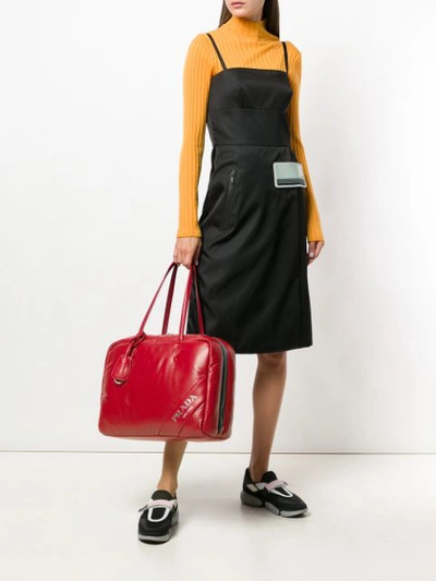 Shop Prada Padded Leather Tote Bag - Red