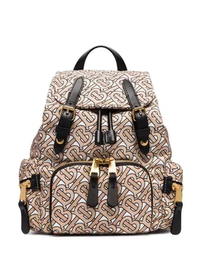 Shop Burberry Small Tb Monogram Backpack In Neutrals