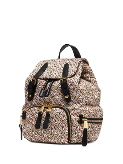 Shop Burberry Small Tb Monogram Backpack In Neutrals