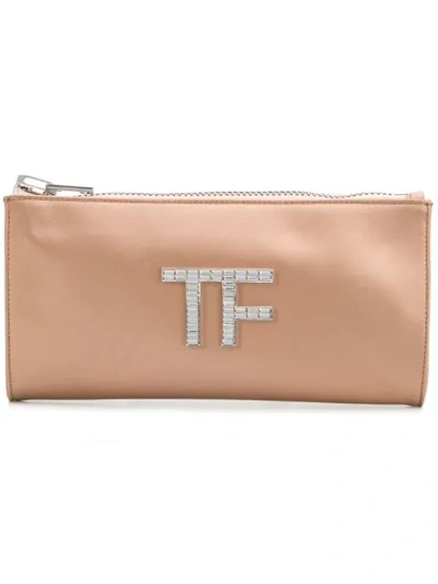 Shop Tom Ford Embellished Logo Clutch Bag In Neutrals