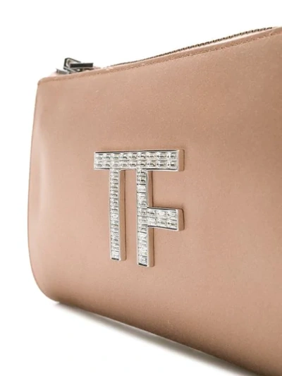 Shop Tom Ford Embellished Logo Clutch Bag In Neutrals