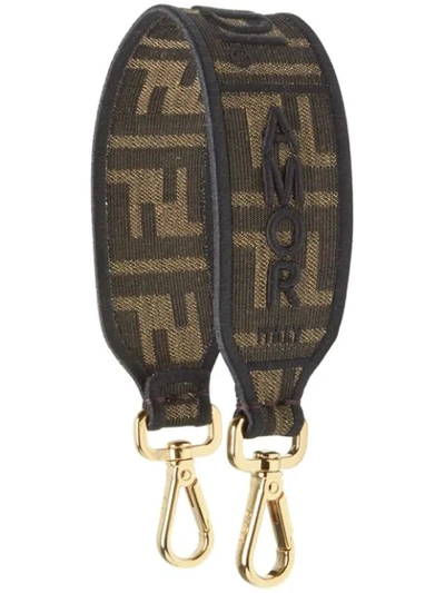 Shop Fendi Mini Strap You Bag Strap In F17u4-tabacco Brown +black