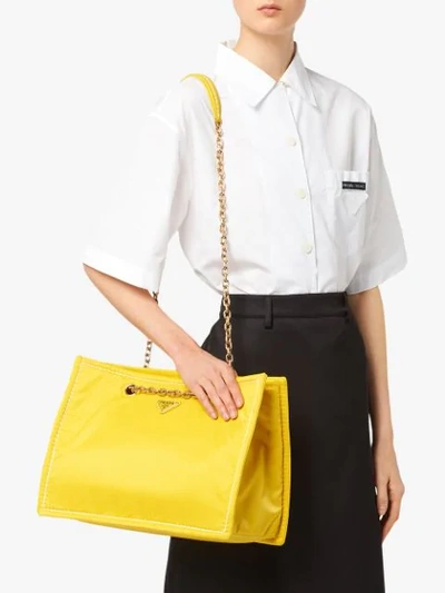 Shop Prada Nylon Tote Bag In Yellow