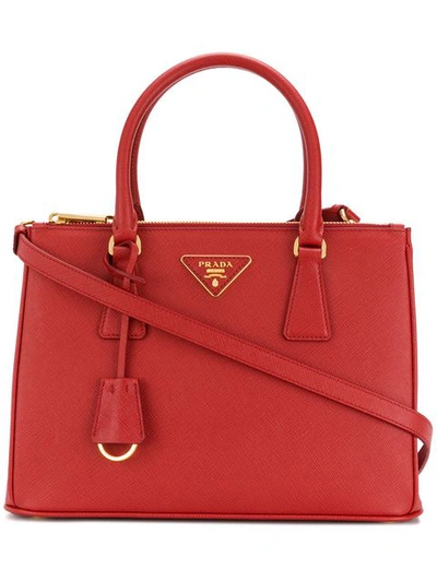 Shop Prada Mini Galleria Tote In Red