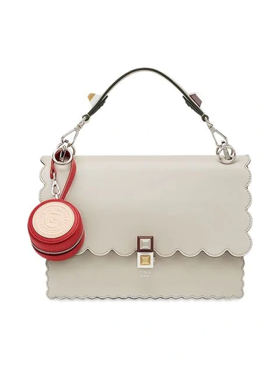 Shop Fendi Red And Beige Logo Bag Charm In F1530-strawberry+ Plaster+