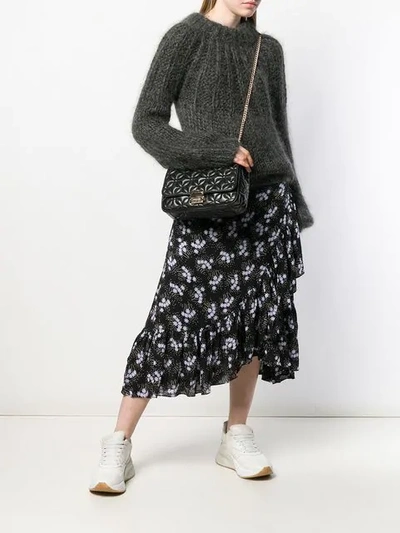 Shop Michael Michael Kors Sloan Floral Quilted Shoulder Bag In Black