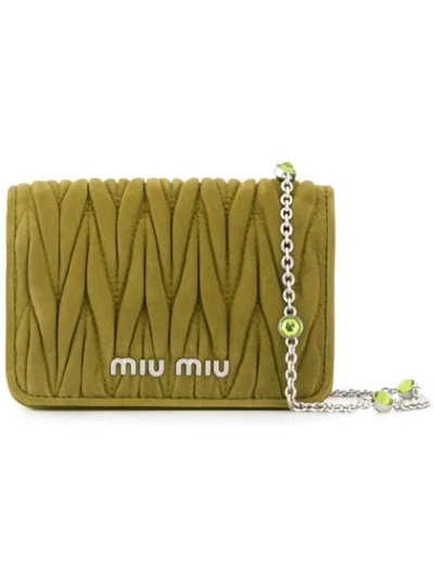 Shop Miu Miu Micro Matelassé Crossbody Bag In Green