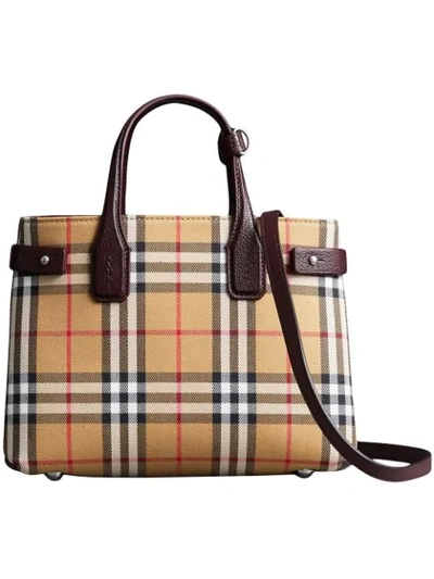 Shop Burberry The Small Banner In Vintage Check And Leather In Yellow