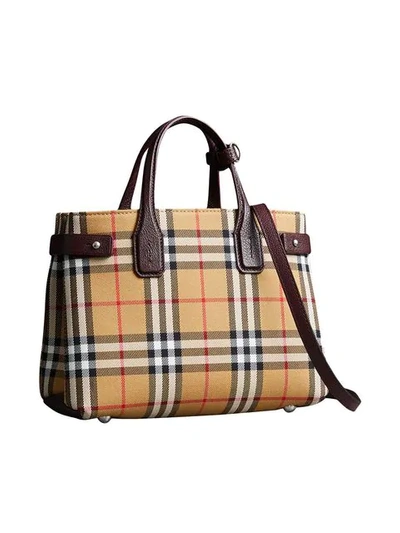 Shop Burberry The Small Banner In Vintage Check And Leather In Yellow