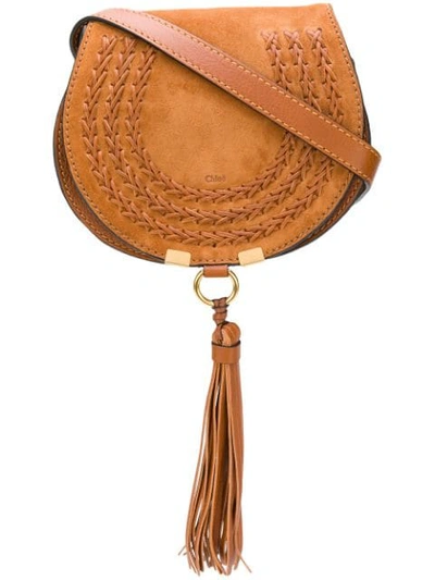 Shop Chloé Mini Marcie Tassel Bag In Brown