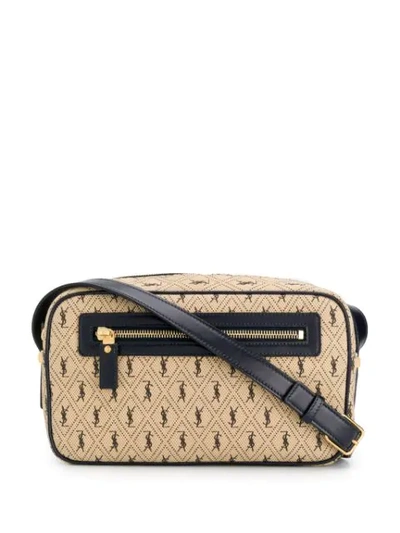 Shop Saint Laurent All-over Logo Print Camera Bag In Neutrals