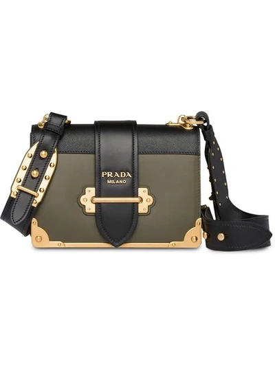 Shop Prada Cahier Leather Shoulder Bag In Green