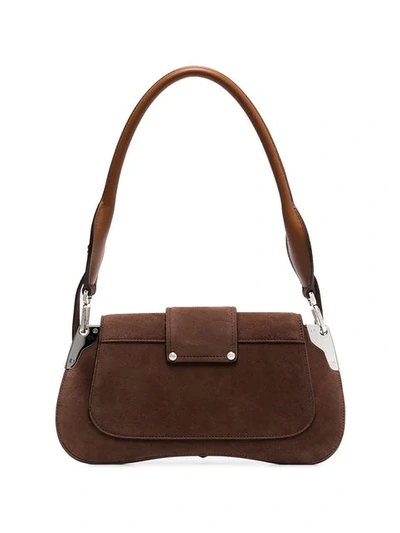 Shop Prada Brown Manuelle Suede Shoulder Bag