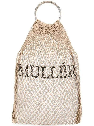 Shop Muller Of Yoshiokubo Fishnet Logo Mini Bag In Neutrals