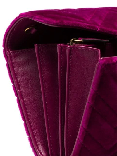 Shop Gucci Fuchsia Gg Marmont Velvet Wallet On A Chain In Pink