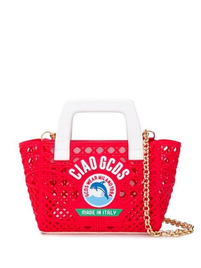Shop Gcds Woven Mini Shoulder Bag In Red
