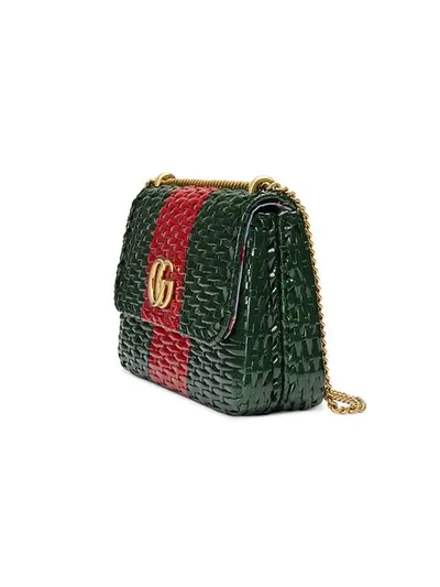 Shop Gucci Green And Red Web Straw Small Shoulder Bag