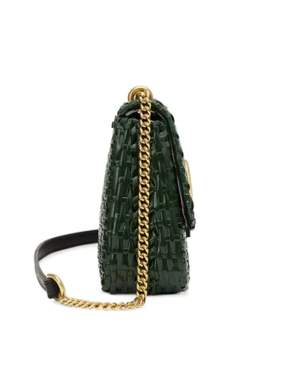 Shop Gucci Green And Red Web Straw Small Shoulder Bag
