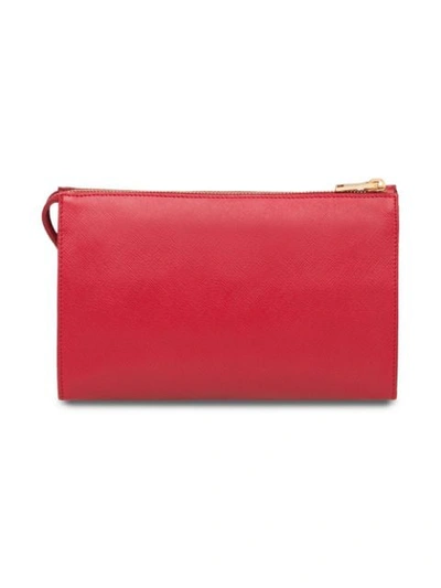 Shop Prada Saffiano Leather Clutch In Red