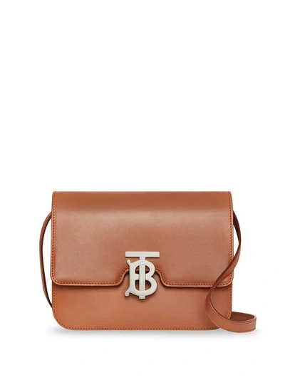 Shop Burberry Small Tb Monogram Bag In Brown