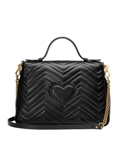 Shop Gucci Gg Marmont Medium Top Handle Bag In Black